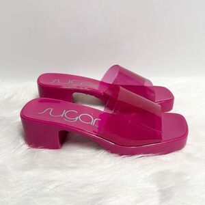 Sugar Women’s Pink Lucite Block Heel Sandal Size 6 NEW